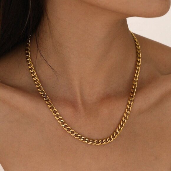 18K Gold Filled Slim Cuban Link Chain Necklace - Picture 1 of 1